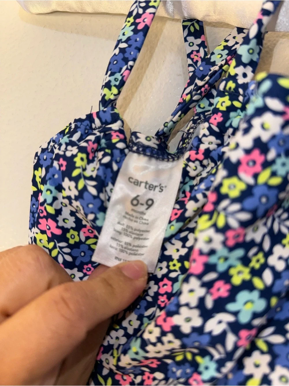 Carter's Navy Floral Girls' One-Piece Swimsuit with Pink & Yellow Accents